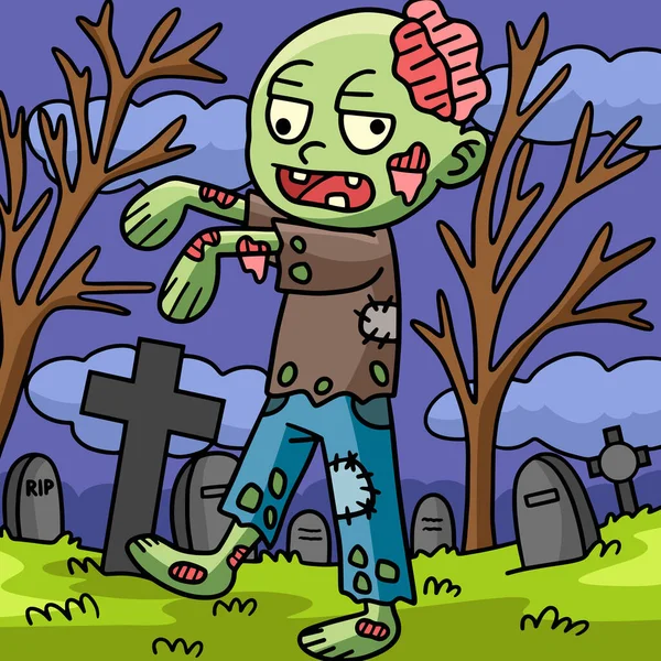 Esta Ilustración Dibujos Animados Muestra Una Ilustración Zombie — Archivo Imágenes Vectoriales