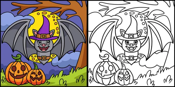 Coloring Page Shows Vampire Bat One Side Illustration Colored Serves — Stock Vector