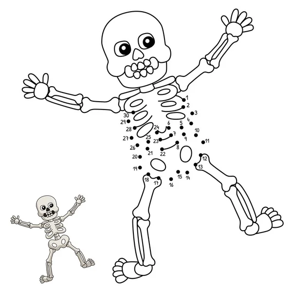 Een Leuke Grappige Verbinden Stippen Kleurplaat Van Een Skelet Zorgt — Stockvector