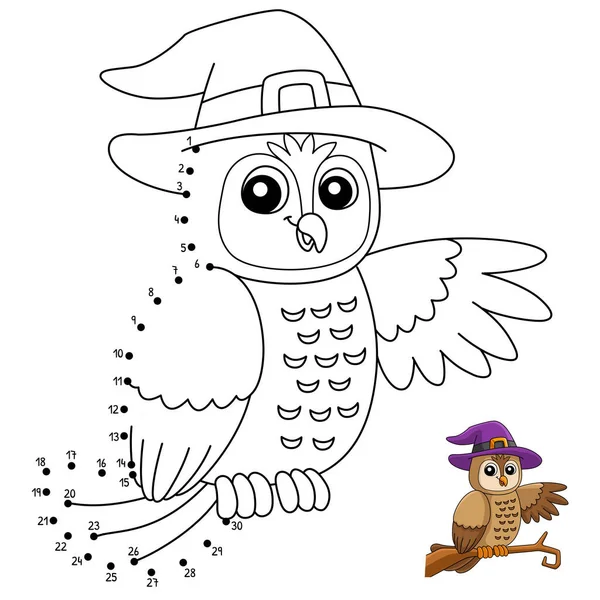 一个可爱和有趣的连接点着色页面的猫头鹰女巫帽 为孩子们提供几个小时的彩色娱乐 要配色 这一页很容易 适用于幼儿及幼儿 — 图库矢量图片