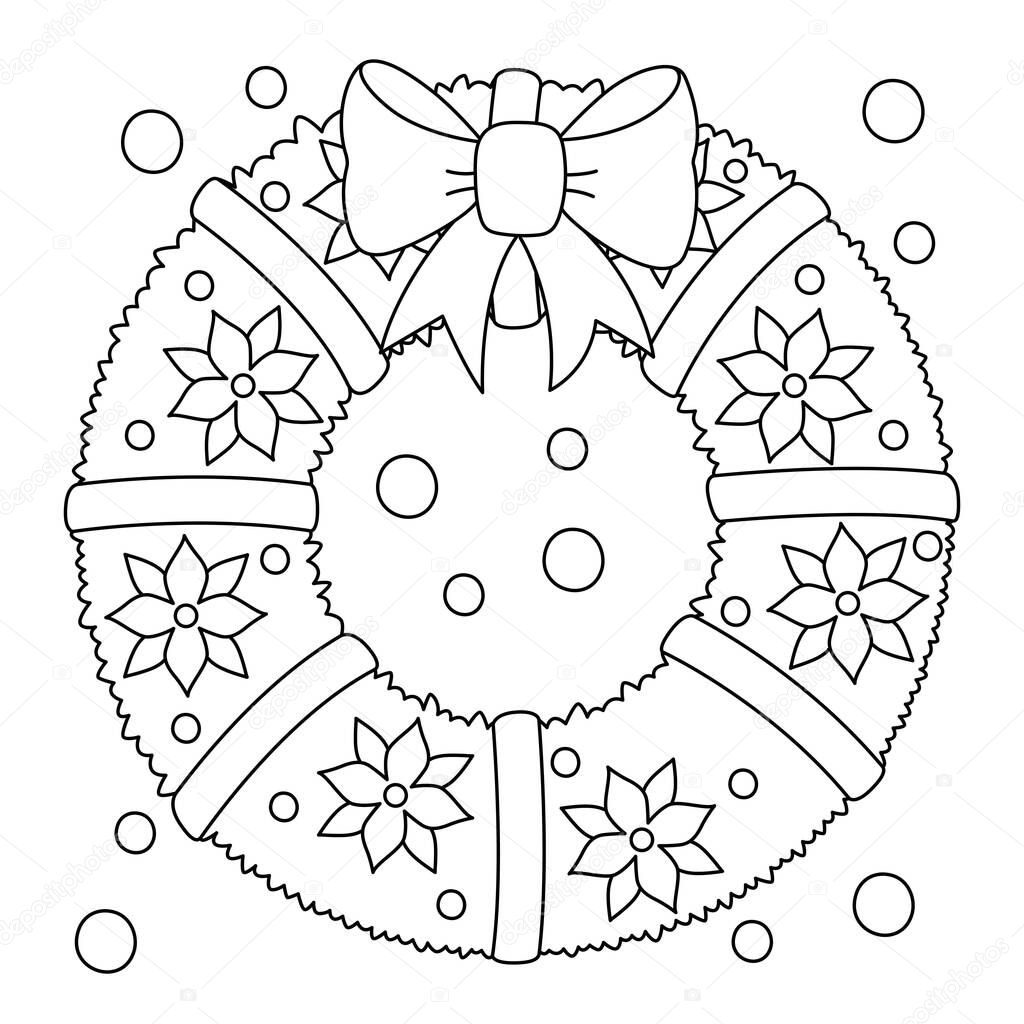 A cute and funny coloring page of a Christmas wreath. Provides hours of coloring fun for children. To color, this page is very easy. Suitable for little kids and toddlers.