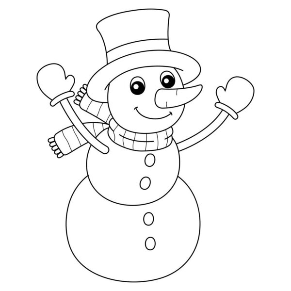 A cute and funny coloring page of a snowman. Provides hours of coloring fun for children. To color, this page is very easy. Suitable for little kids and toddlers.