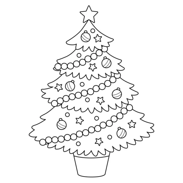 Egy Karácsonyfa Aranyos Vicces Színező Oldala Több Órányi Színező Szórakozást — Stock Vector