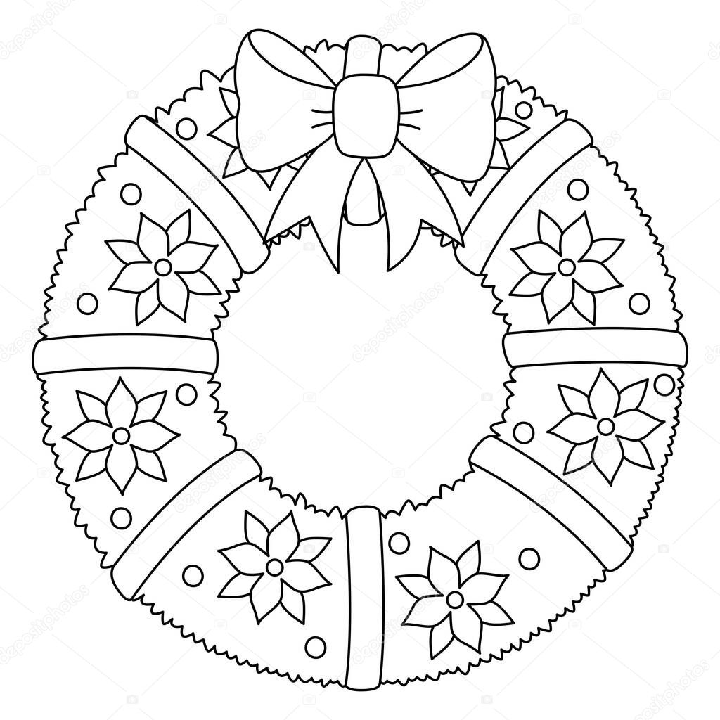 A cute and funny coloring page of a Christmas wreath. Provides hours of coloring fun for children. To color, this page is very easy. Suitable for little kids and toddlers.