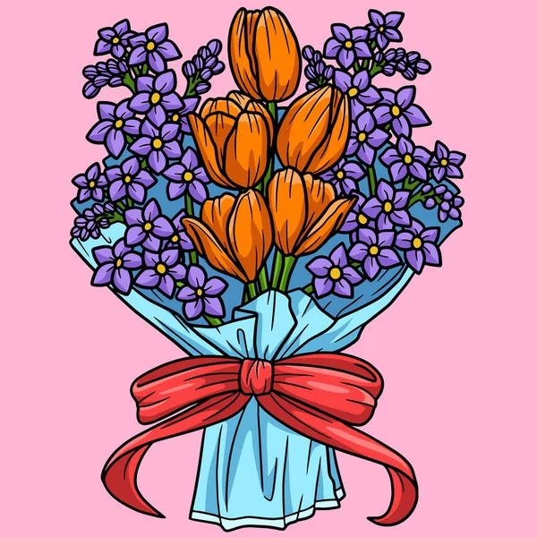 Denna Tecknad Illustration Visar Blomma Bukett Illustration — Stock vektor