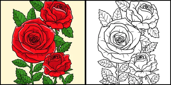 这个彩色的页面展示了一朵玫瑰花 这个例子的一面是彩色的 对孩子们是一种启发 — 图库矢量图片