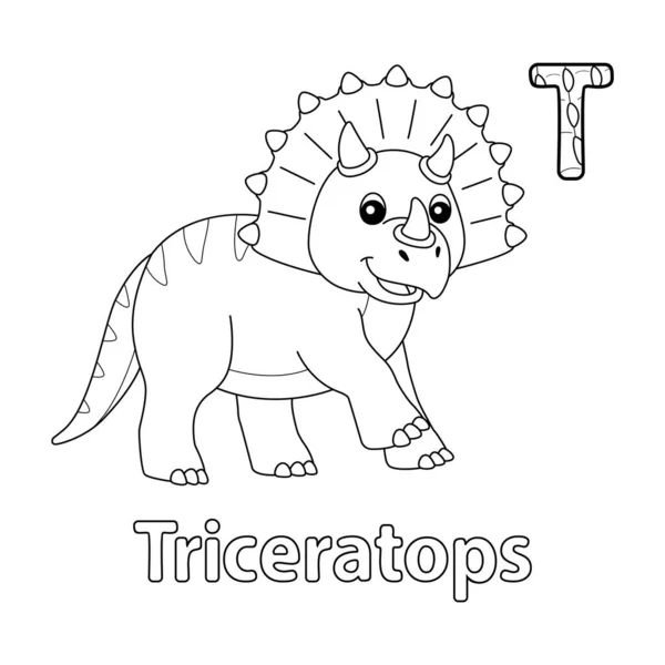 Abc Vector Image Shows Triceratops Coloring Page Isolated White Background — Stock vektor