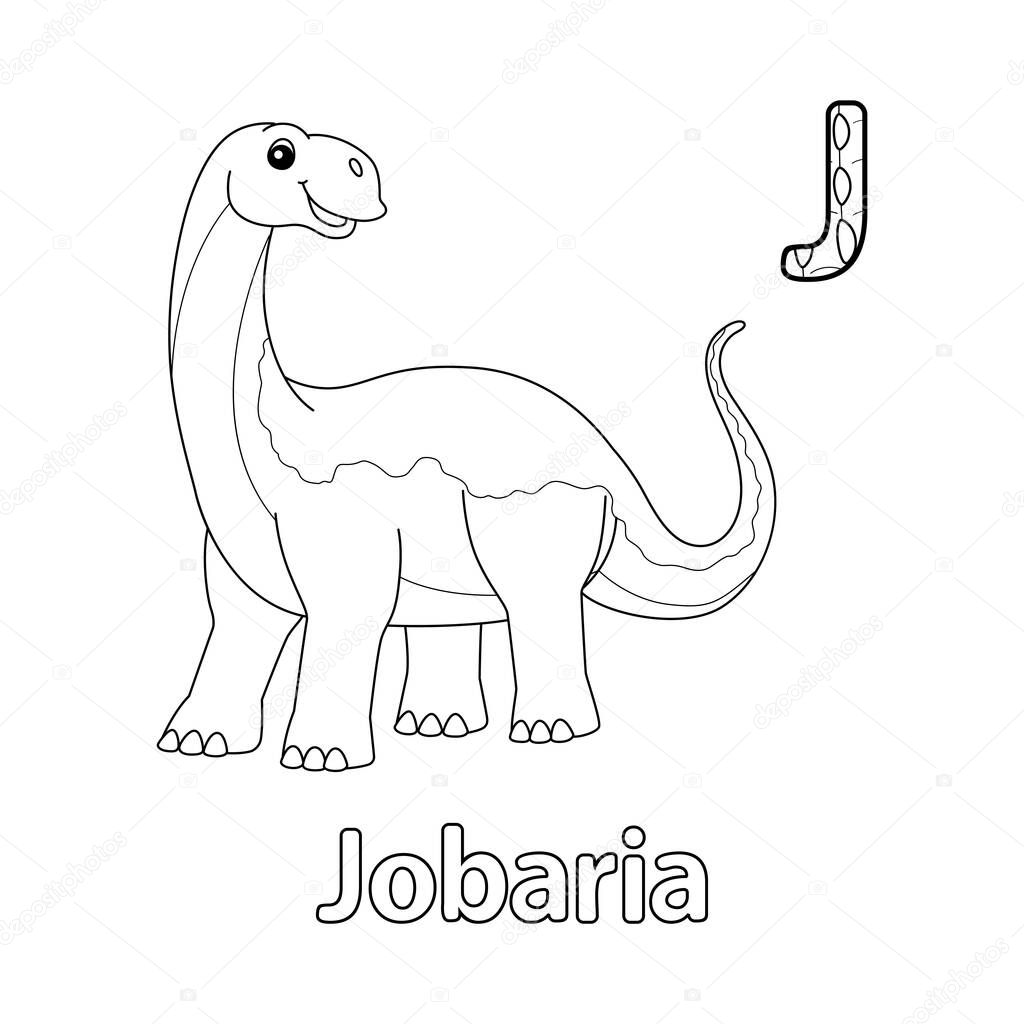 This ABC vector image shows a Jobaria coloring page. It is isolated on a white background. Perfect for children and elementary school students to learn the alphabet and all its letters.