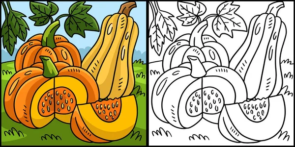 Coloring Page Shows Pumpkin One Side Illustration Colored Serves Inspiration — ストックベクタ