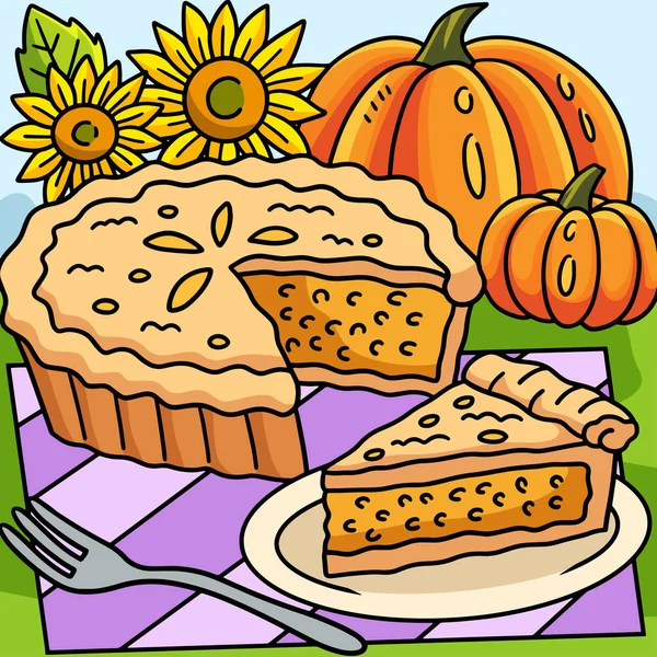 Cartoon Clipart Shows Thanksgiving Pumpkin Pie Illustration — Stock Vector