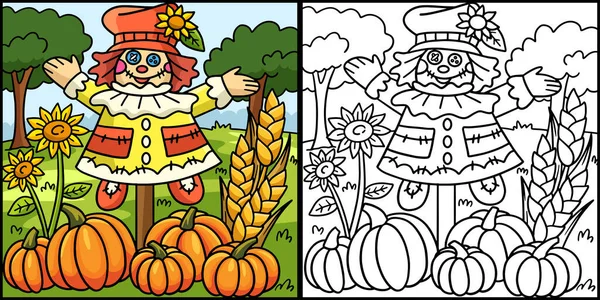 Coloring Page Shows Scarecrow One Side Illustration Colored Serves Inspiration — стоковый вектор