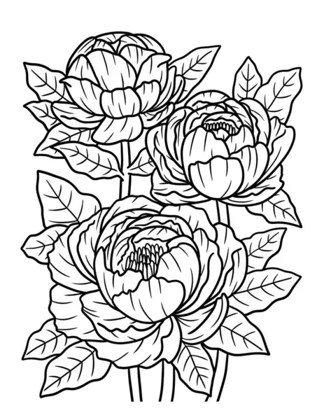 Симпатичная Красивая Раскраска Цветка Пиона Обеспечивает Часы Раскраски Веселья Взрослых — стоковый вектор