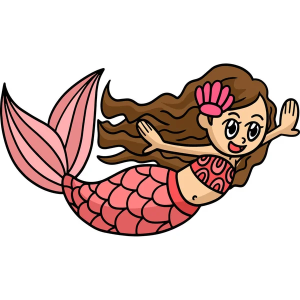 Cartoon Clipart Shows Swimming Mermaid Illustration — Stock Vector