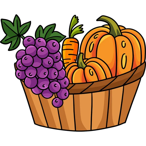Cartoon Clipart Shows Thanksgiving Harvest Fruits Vegetable Illustration — Stok Vektör