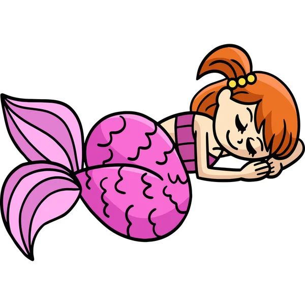Cartoon Clipart Shows Sleeping Mermaid Illustration — Vettoriale Stock