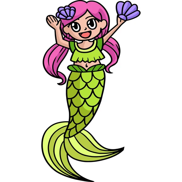 Cartoon Clipart Shows Happy Mermaid Illustration —  Vetores de Stock