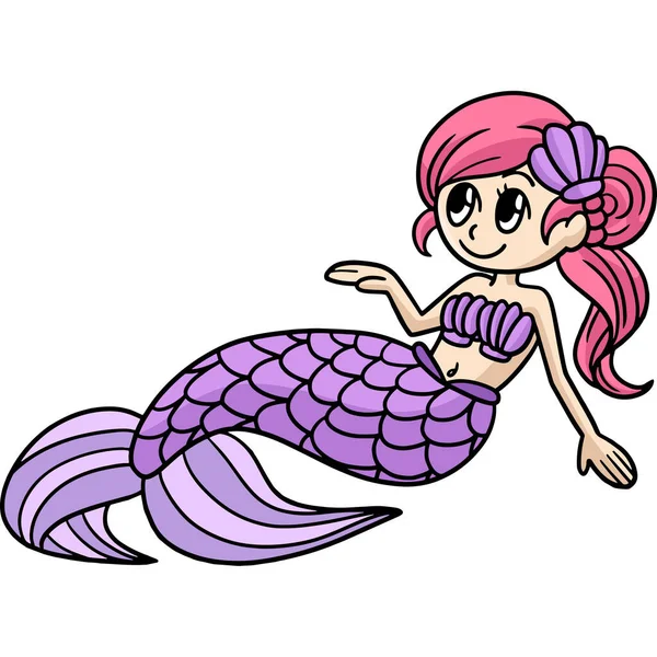 Questa Clipart Cartone Animato Mostra Una Sirena Seduta Illustrazione — Vettoriale Stock