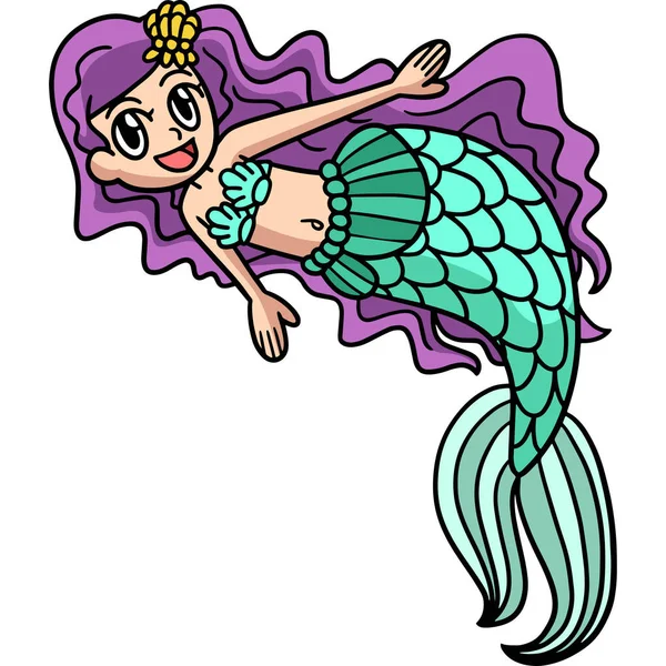 Cartoon Clipart Shows Beautiful Mermaid Illustration — Stock Vector