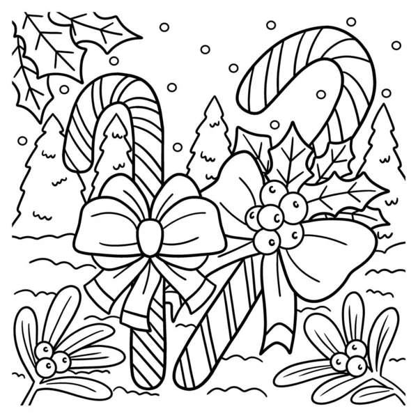 Cute Funny Coloring Page Christmas Candy Cane Provides Hours Coloring — Stock Vector