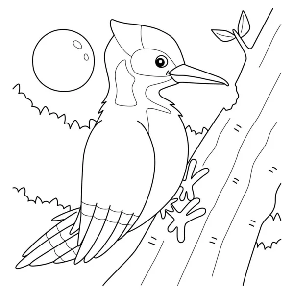 Cute Funny Coloring Page Woodpecker Provides Hours Coloring Fun Children —  Vetores de Stock