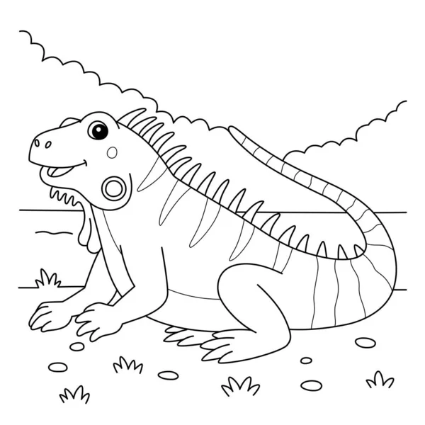 Cute Funny Coloring Page Iguana Animal Provides Hours Coloring Fun — Vector de stock