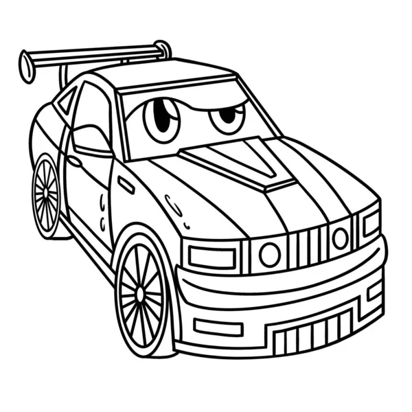 Милая Смешная Страница Раскраски Гоночного Автомобиля Лицом Обеспечивает Детям Часы — стоковый вектор
