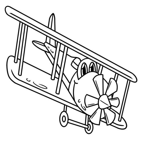 Cute Funny Coloring Page Propeller Plane Face Provides Hours Coloring — 스톡 벡터