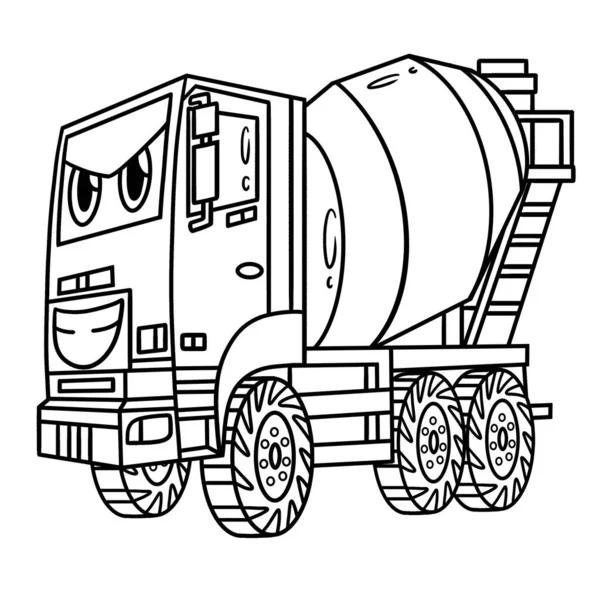 Cute Funny Coloring Page Concrete Mixer Face Provides Hours Coloring — Stock Vector