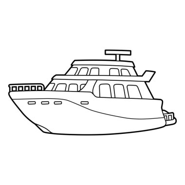 A cute and funny coloring page of a yacht. Provides hours of coloring fun for children. To color, this page is very easy. Suitable for little kids and toddlers.