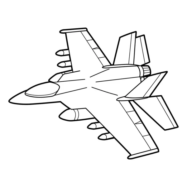 Cute Funny Coloring Page Jet Fighter Vehicle Provides Hours Coloring — Stock Vector