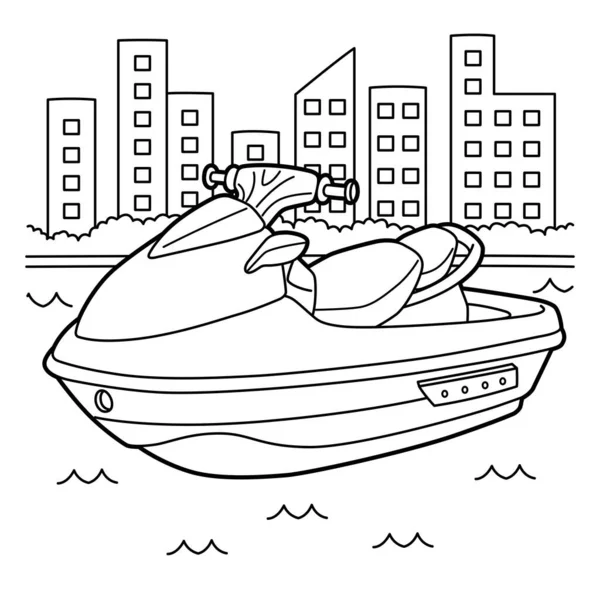 Cute Funny Coloring Page Jet Ski Vehicle Provides Hours Coloring — стоковый вектор