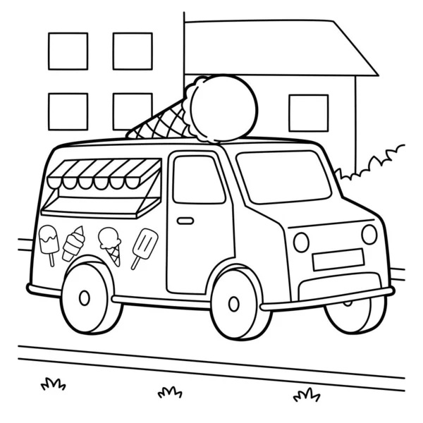 Cute Funny Coloring Page Ice Cream Truck Provides Hours Coloring — Stock Vector