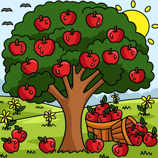 Cartoon Clipart Shows Apple Tree Illustration —  Vetores de Stock