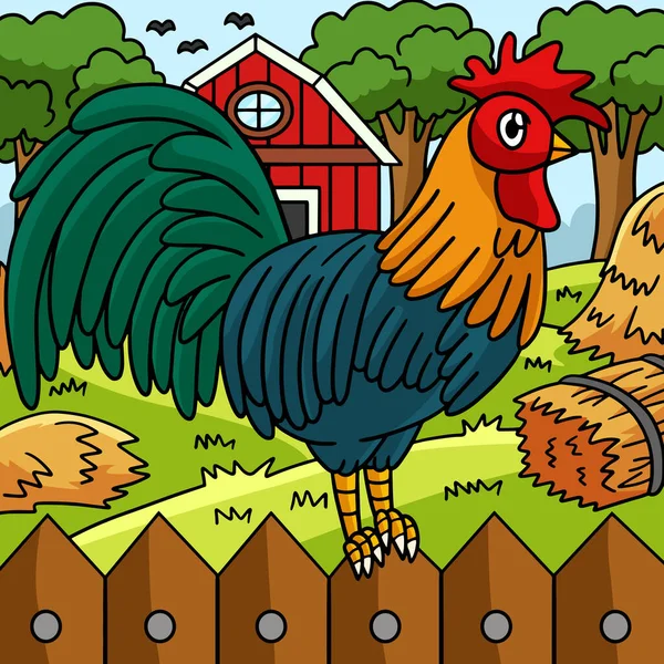 Este Clipart Dibujos Animados Muestra Una Ilustración Gallo — Vector de stock