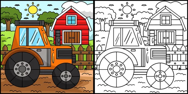 Coloring Page Shows Tractor One Side Illustration Colored Serves Inspiration — Stockvektor