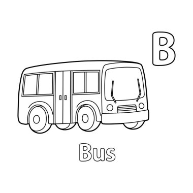 This ABC vector image shows a bus coloring page. It is isolated on a white background. Perfect for children and elementary school students to learn the alphabet and all its letters.