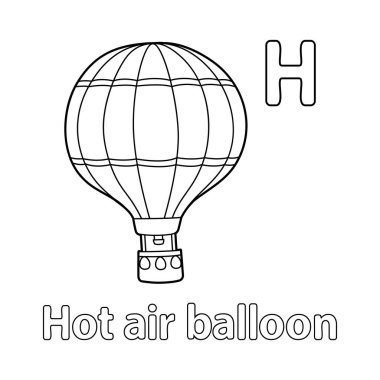This ABC vector image shows a hot air balloon coloring page. It is isolated on a white background. Perfect for children and elementary school students to learn the alphabet and all its letters.