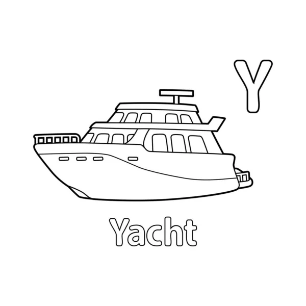 Abc Vector Image Shows Yacht Coloring Page Isolated White Background — 스톡 벡터