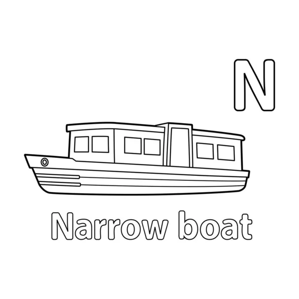 Abc Vector Image Shows Narrow Boat Coloring Page Isolated White — Vetor de Stock