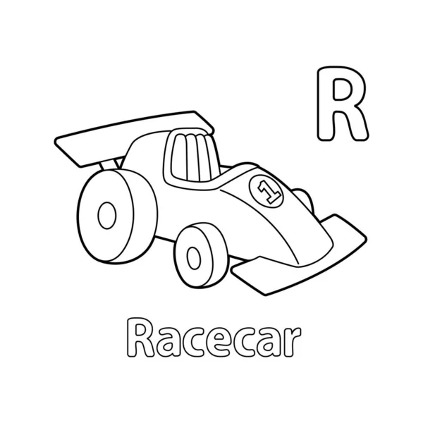 Abc Vector Image Shows Racecar Coloring Page Isolated White Background — Vetor de Stock