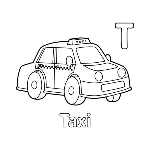 Векторное Изображение Abc Показывает Страницу Раскраски Такси Изолирован Белом Фоне — стоковый вектор