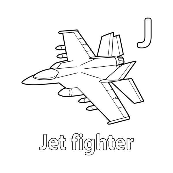 Abc Vector Image Shows Jet Fighter Coloring Page Isolated White — Stockvektor