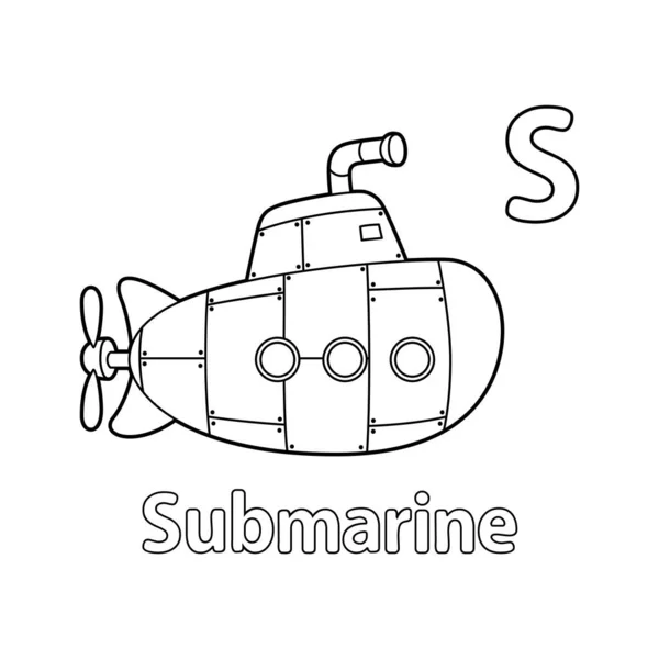 Abc Vector Image Shows Submarine Coloring Page Isolated White Background — Archivo Imágenes Vectoriales