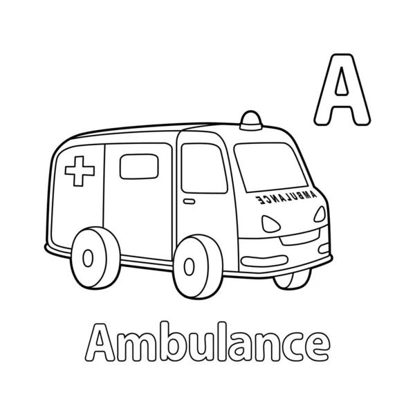 Abc Vector Image Shows Ambulance Coloring Page Isolated White Background — ストックベクタ