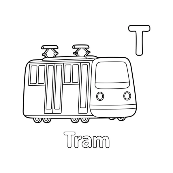 Abc Vector Image Shows Tram Coloring Page Isolated White Background — 스톡 벡터