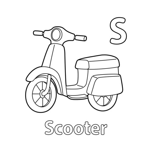 Abc Vector Image Shows Scooter Coloring Page Isolated White Background — Stock Vector