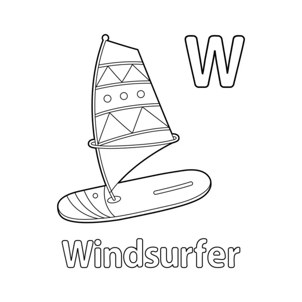Abc Vector Image Shows Windsurfer Coloring Page Isolated White Background — Stockvector