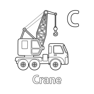 This ABC vector image shows a crane coloring page. It is isolated on a white background. Perfect for children and elementary school students to learn the alphabet and all its letters.