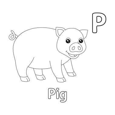 This ABC vector image shows a pig coloring page. It is isolated on a white background. Perfect for children and elementary school students to learn the alphabet and all its letters.