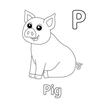 This ABC vector image shows a sitting pig coloring page. It is isolated on a white background. Perfect for children and elementary school students to learn the alphabet and all its letters.
